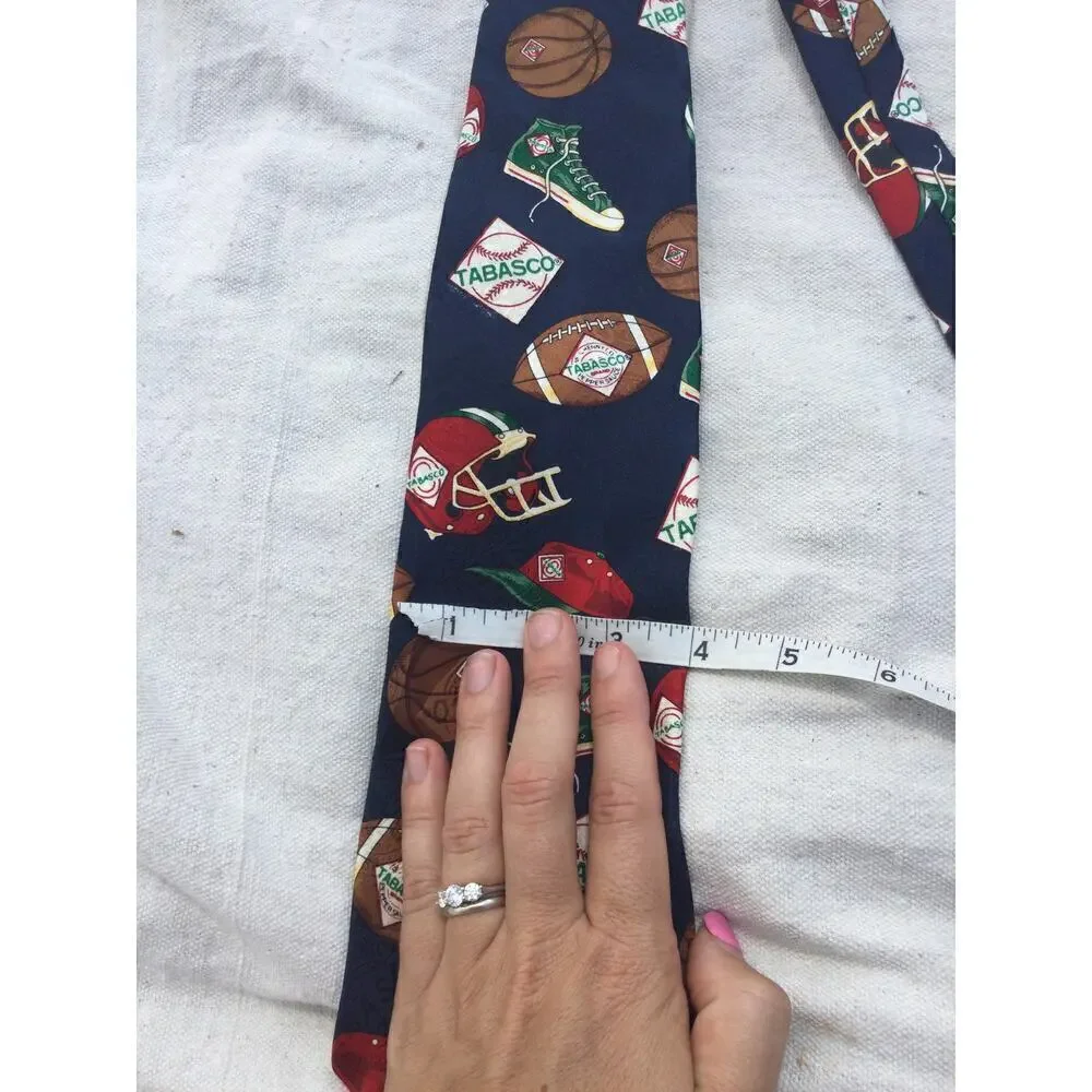 Tabasco Men silk tie blue red football hot sauce‎ converse fun funny hot sauce